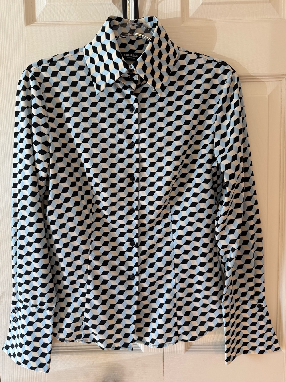 Express Black & White Geometric Optical Button-Up Dress Shirt